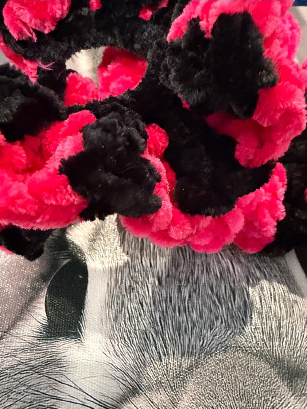 Set of 2 Hot Pink & Black Plush Scrunchie - Picture 3 of 3